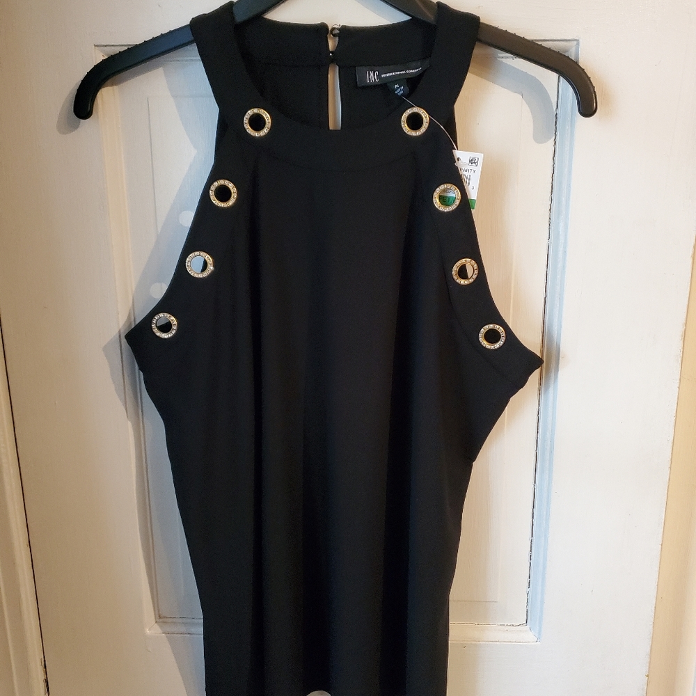 INC International Concepts cold shoulder top. PL. Black. NWT.